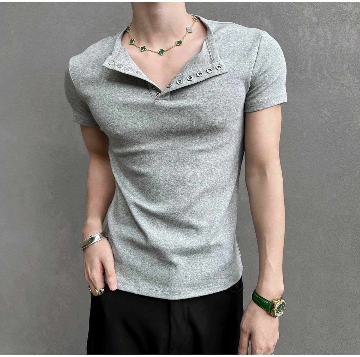 Midnight Gaze Grommet Placket Tee - Notkicks