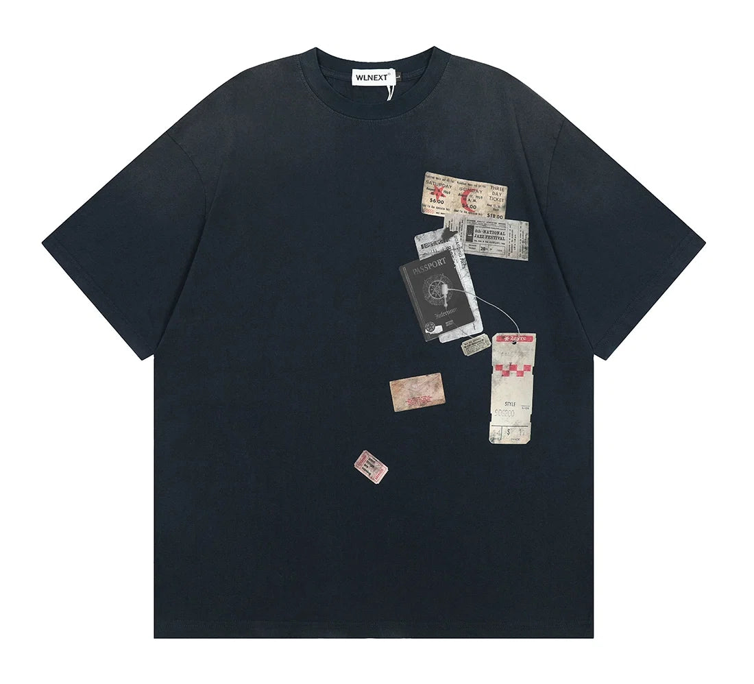 Passport Stamp Graphic Oversized T-Shirt - Notkicks