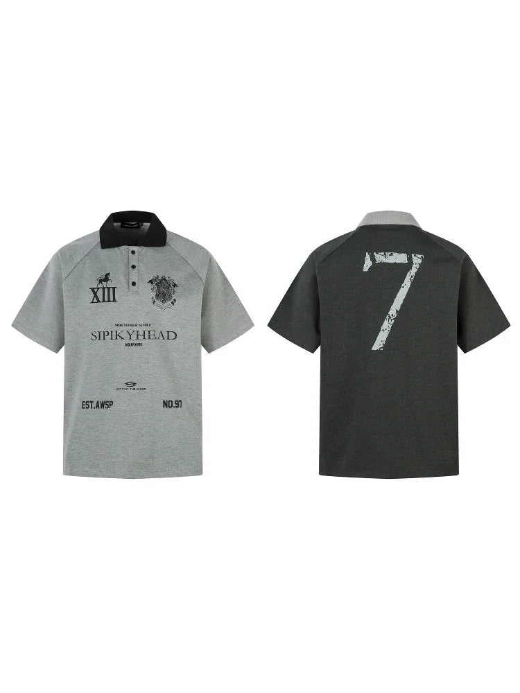 Men's Badge-Print Washed Polo Short-Sleeve Tee - Notkicks