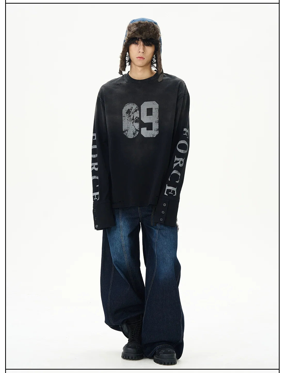 Distressed Force Graphic Long Sleeve Tee - Notkicks
