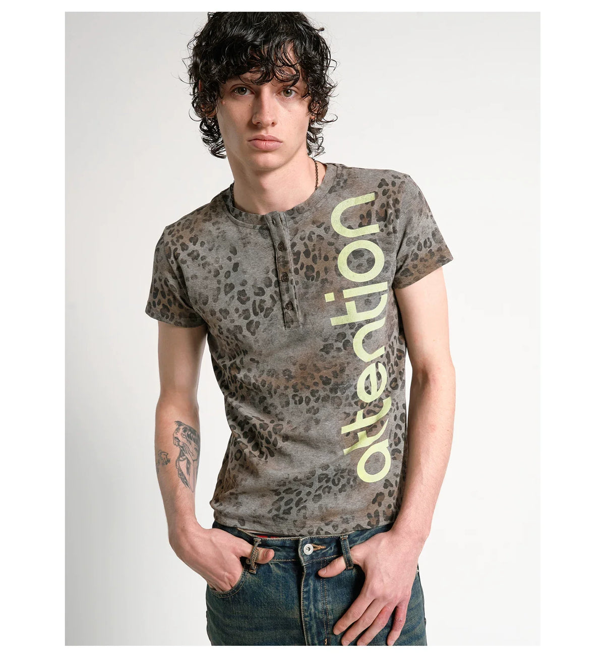 Attention Leopard Henley Tee - Notkicks