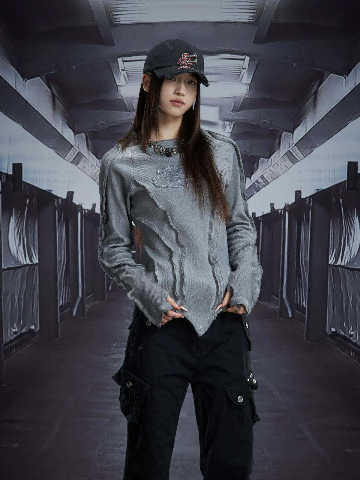 Spectral Spine Ruched Longsleeve Top - Notkicks