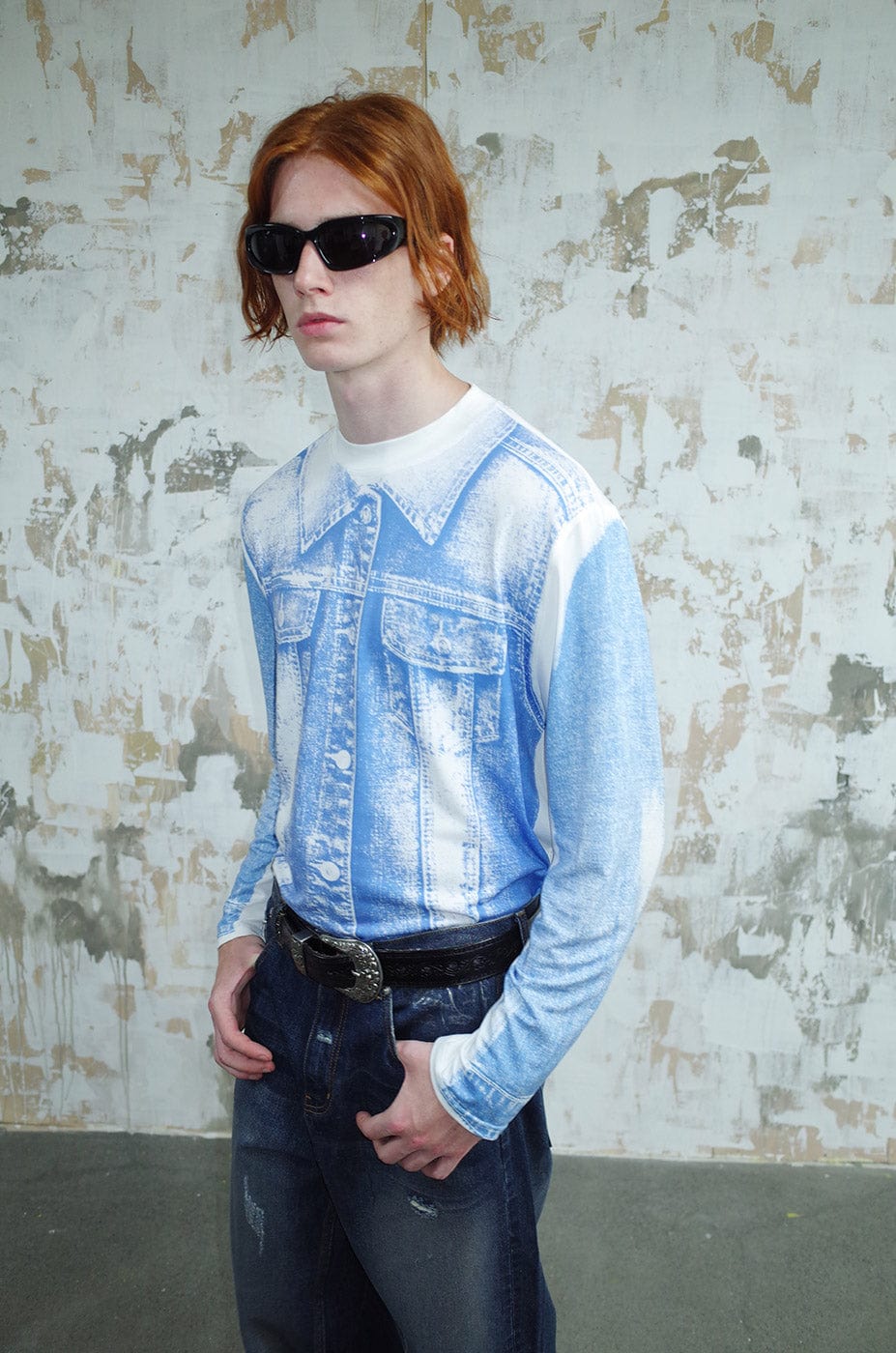Denim Print Long Sleeve Tee - Notkicks