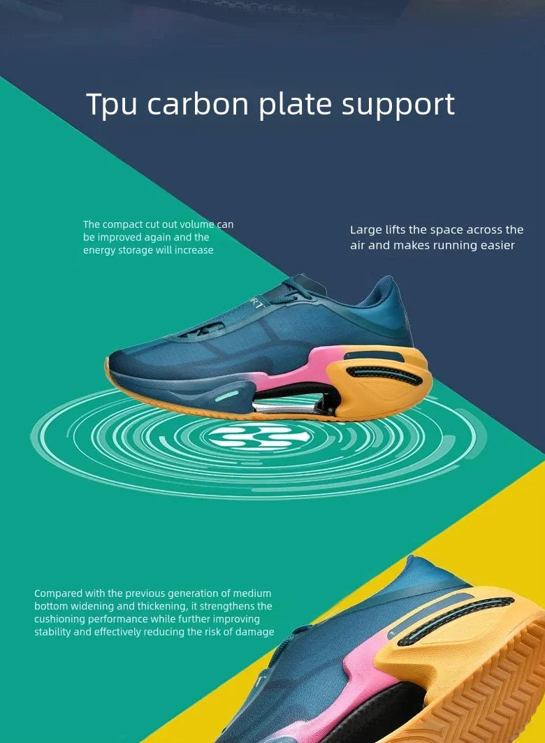 Shoe with TPU carbon plate support on a colorful background