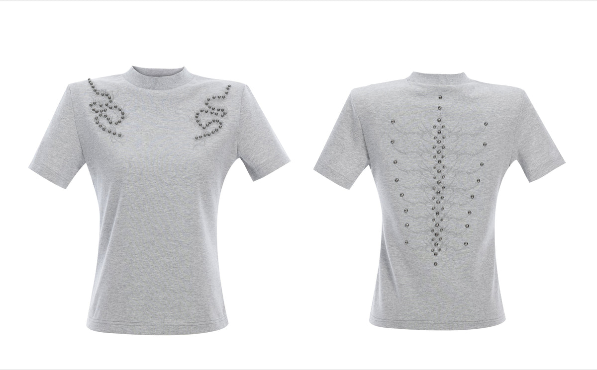 Spine Crystal Grey Fitted Tee - Notkicks