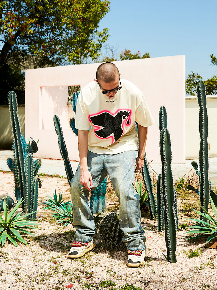 Serene Dove Suede-Finish Foam-Print T-Shirt - Notkicks
