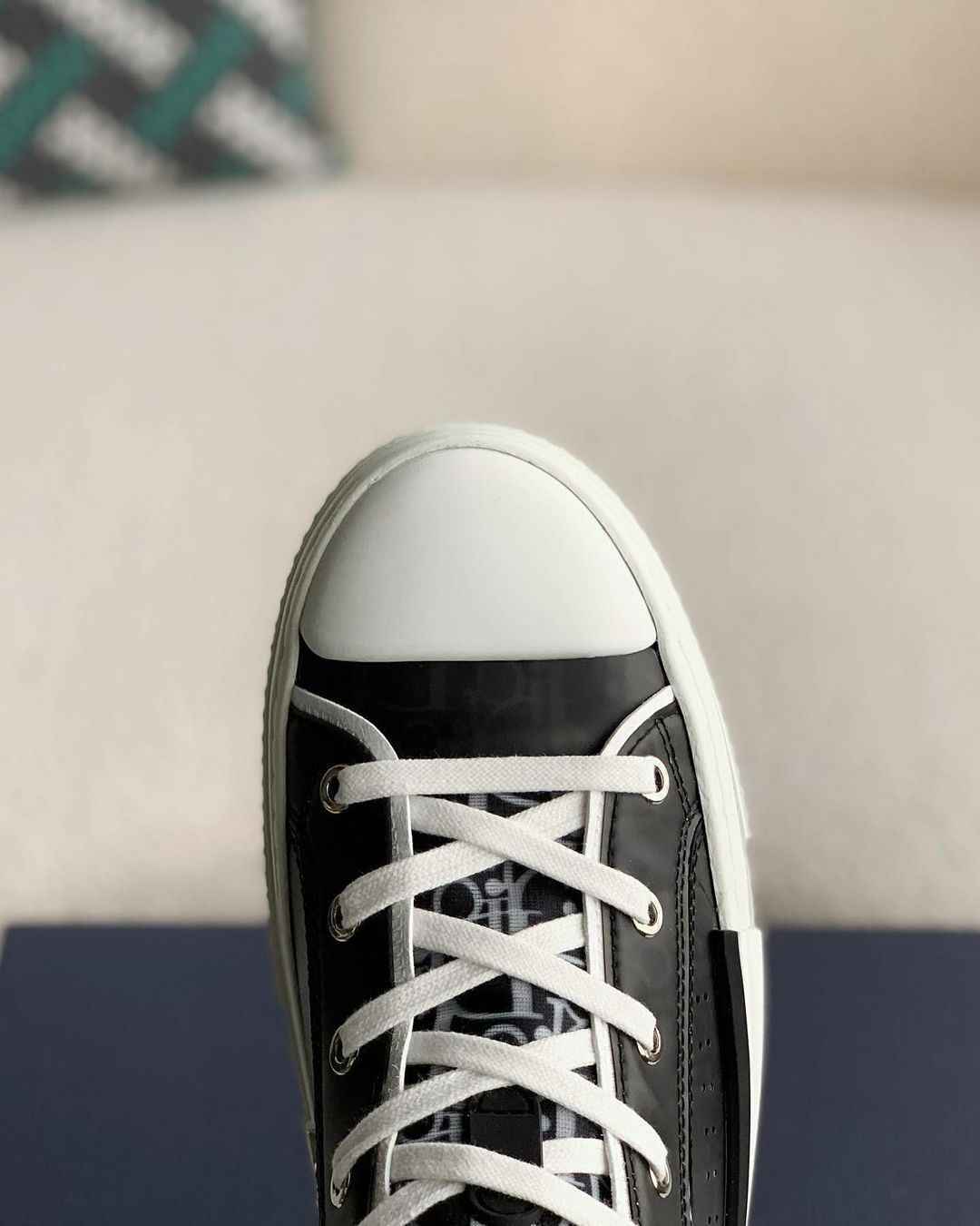 Dior B23 High-Top Sneaker in Black & White Dior Oblique Canvas with Patent Leather Panels