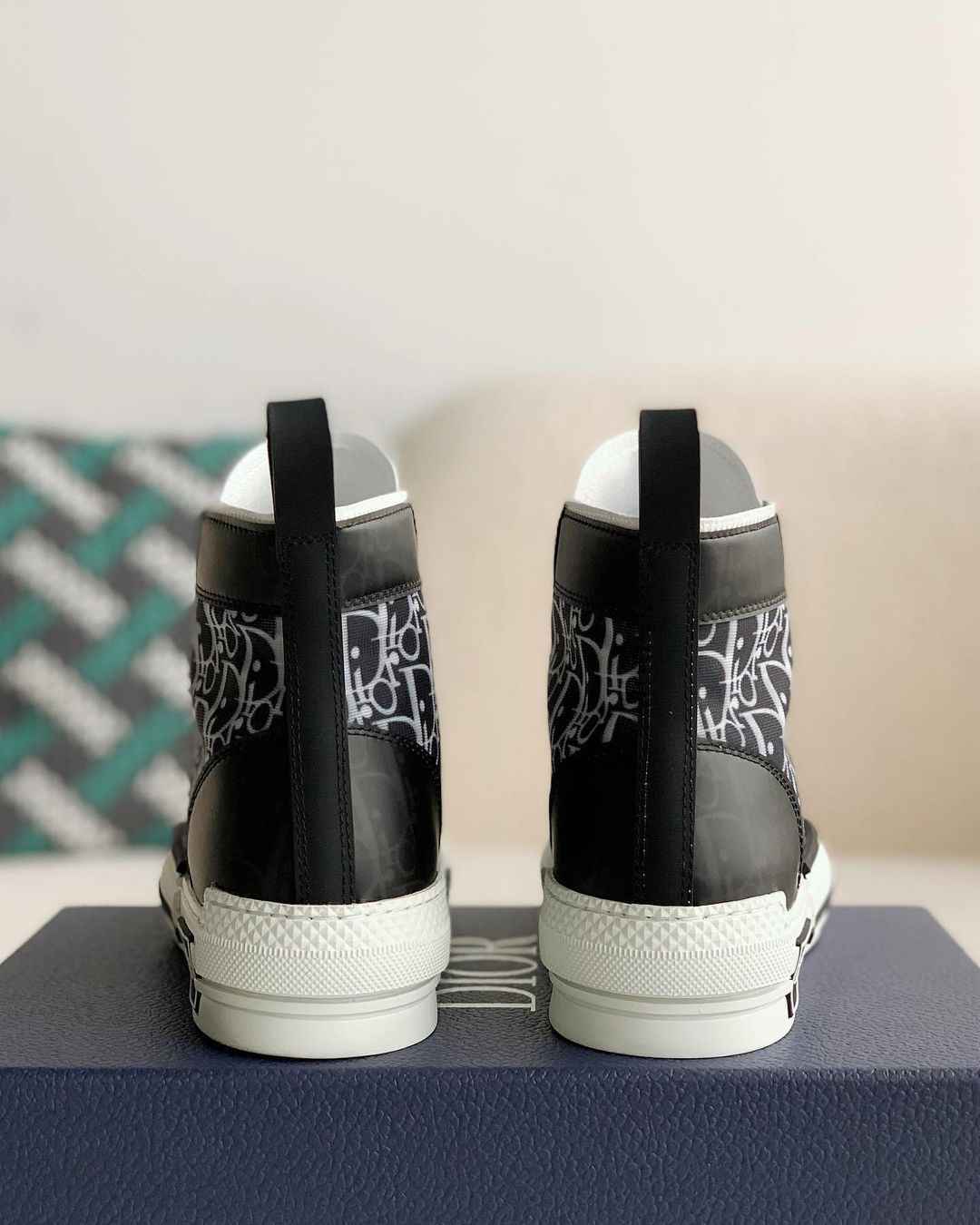 Dior B23 High-Top Sneaker in Black & White Dior Oblique Canvas with Patent Leather Panels