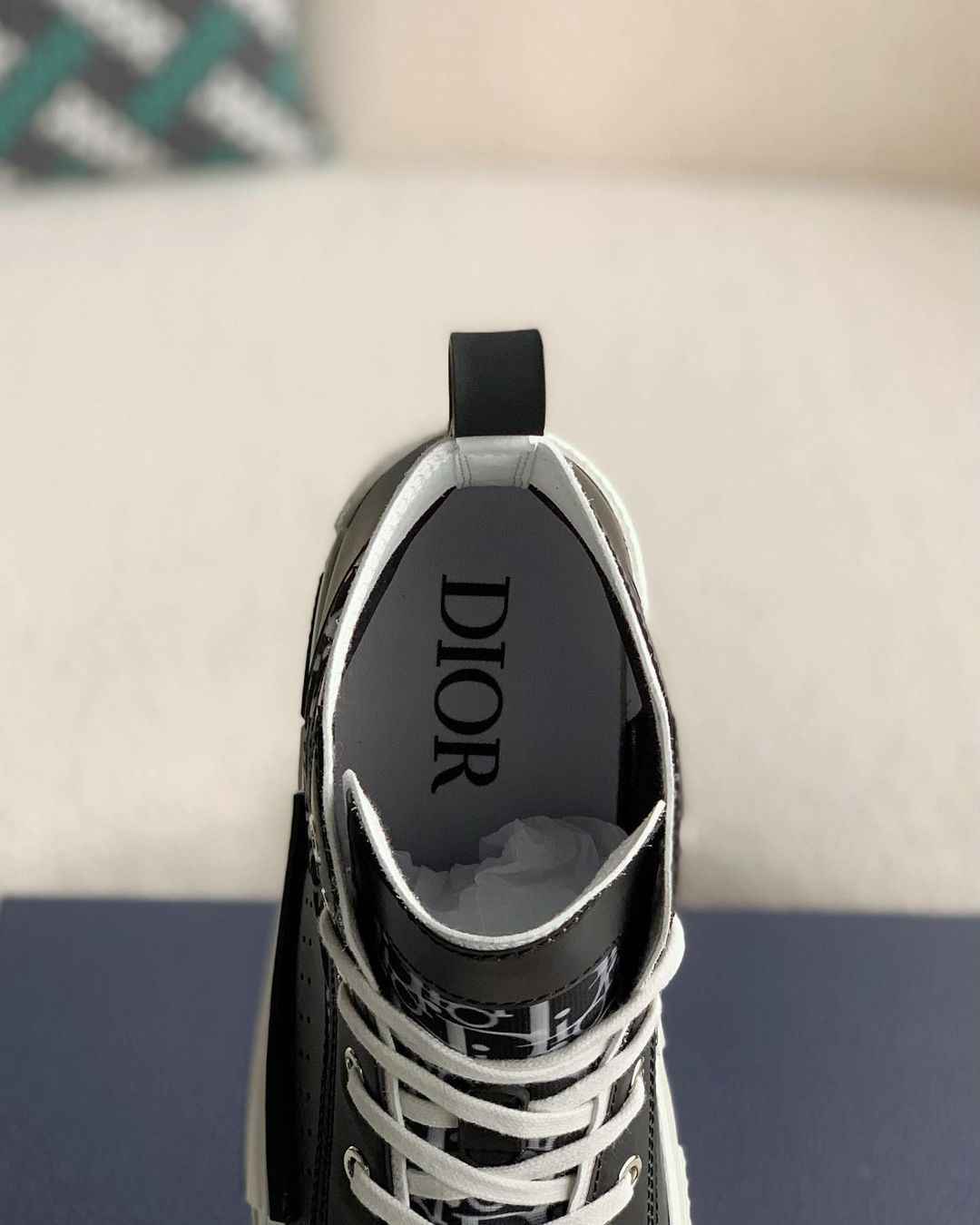 Dior B23 High-Top Sneaker in Black & White Dior Oblique Canvas with Patent Leather Panels