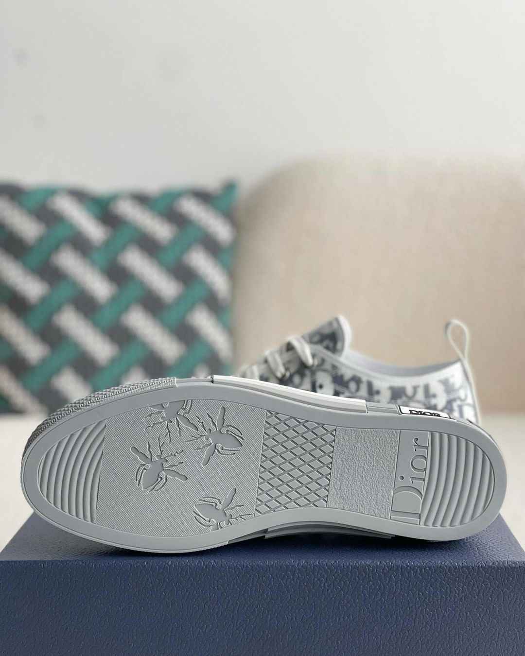 Dior B23 Low-Top Sneaker in White & Gray Dior Oblique Transparent Technical Canvas