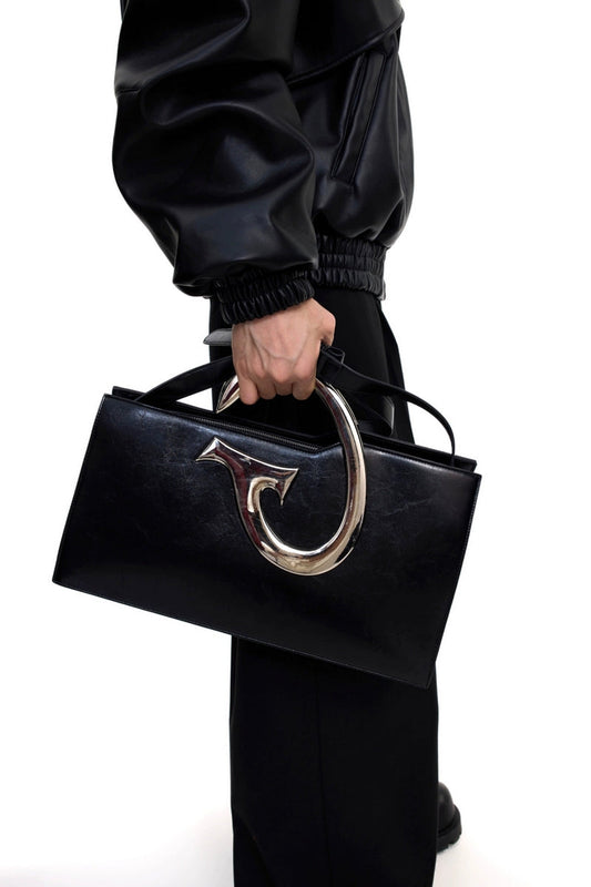 Asymmetric Metal Handle Chain Shoulder Bag - Notkicks