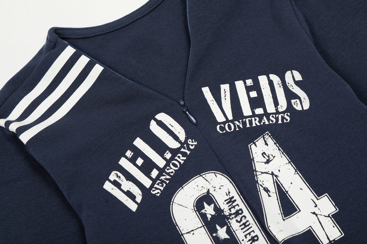 Navy Varsity Zip Up Top - Notkicks