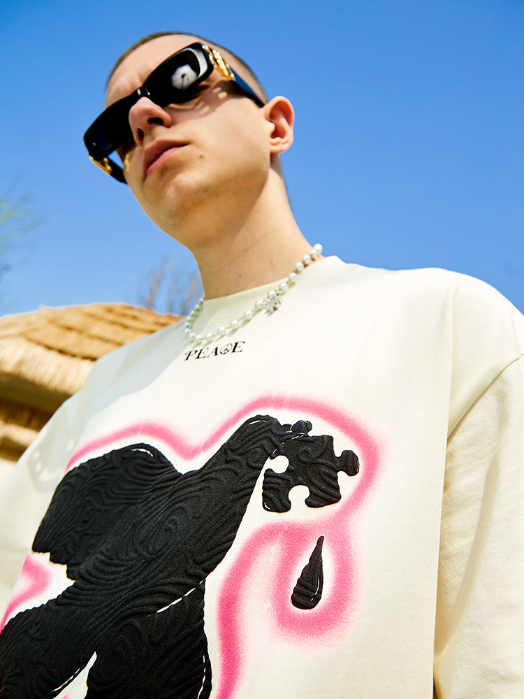 Serene Dove Suede-Finish Foam-Print T-Shirt - Notkicks