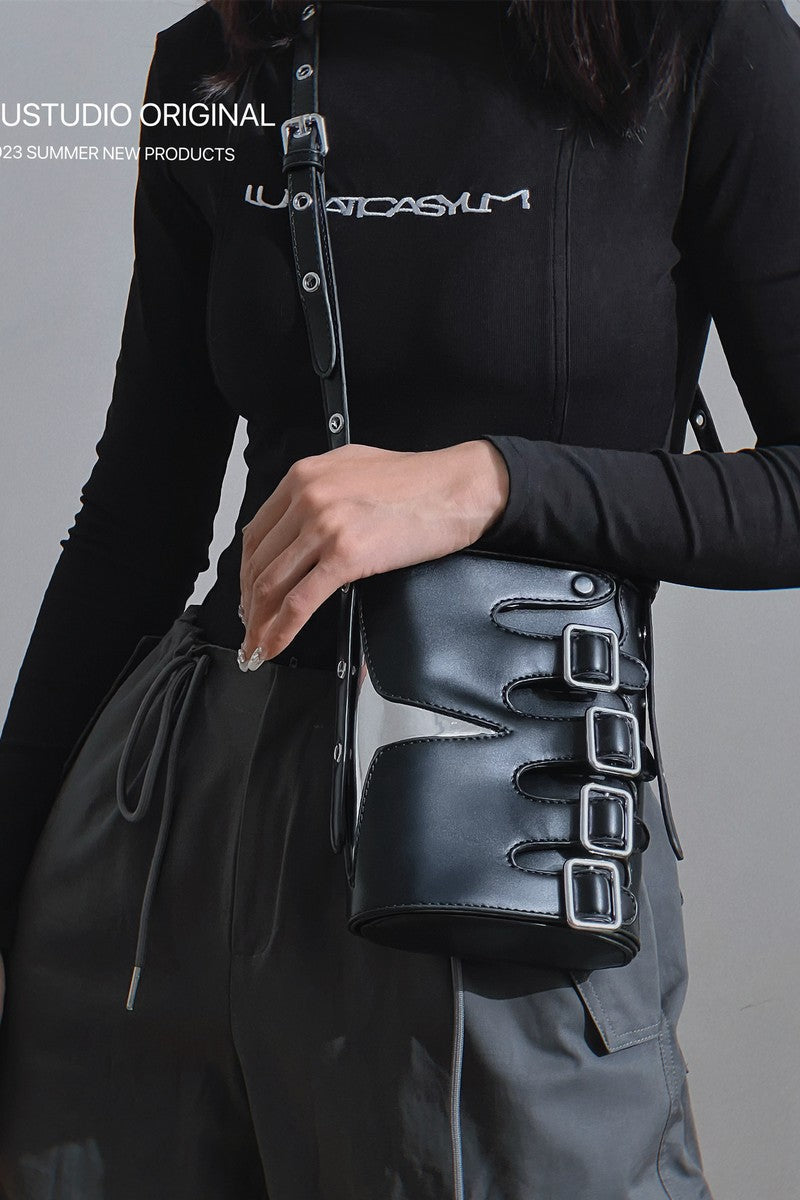 Chromed Logo Leather Shoulder Bag - Notkicks