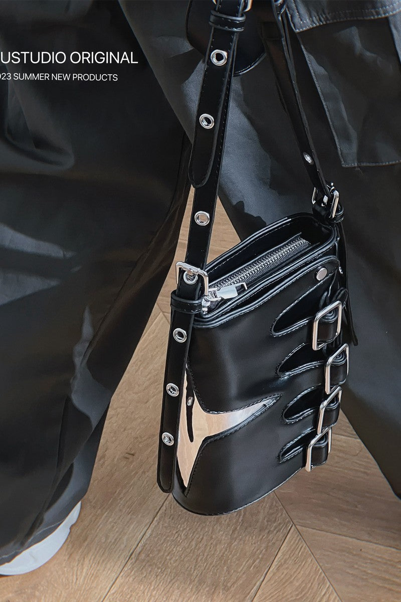 Chromed Logo Leather Shoulder Bag - Notkicks