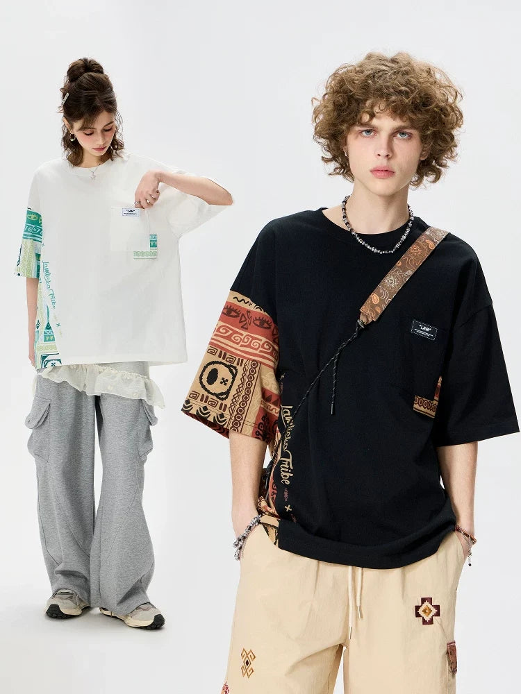 Ethnic Panel Oversized Cotton T-Shirt - Notkicks