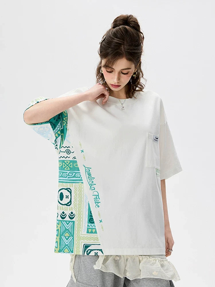 Ethnic Panel Oversized Cotton T-Shirt - Notkicks