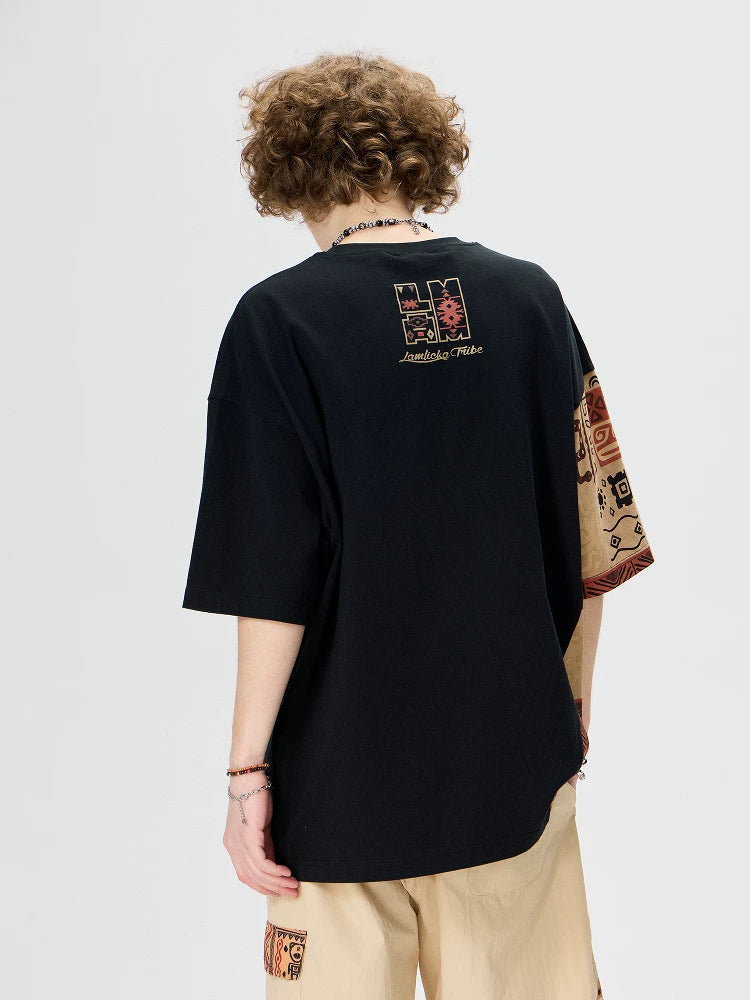 Ethnic Panel Oversized Cotton T-Shirt - Notkicks