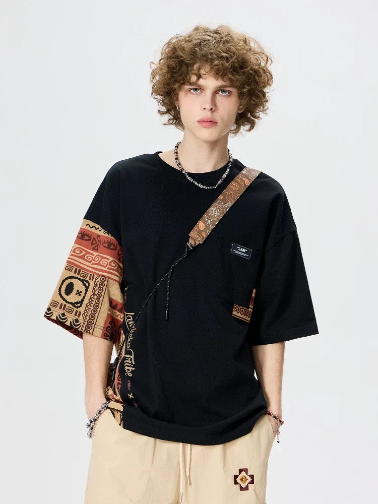 Ethnic Panel Oversized Cotton T-Shirt - Notkicks
