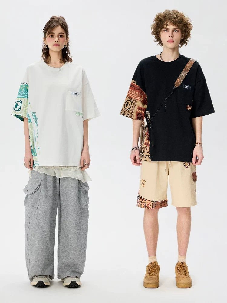 Ethnic Panel Oversized Cotton T-Shirt - Notkicks