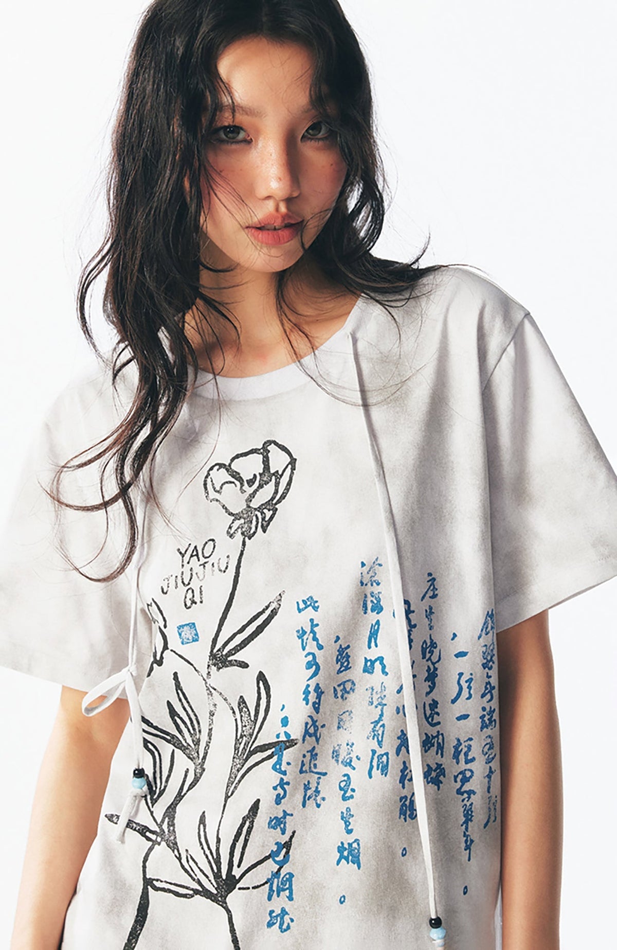 Blue Script Floral Cotton Tee - Notkicks