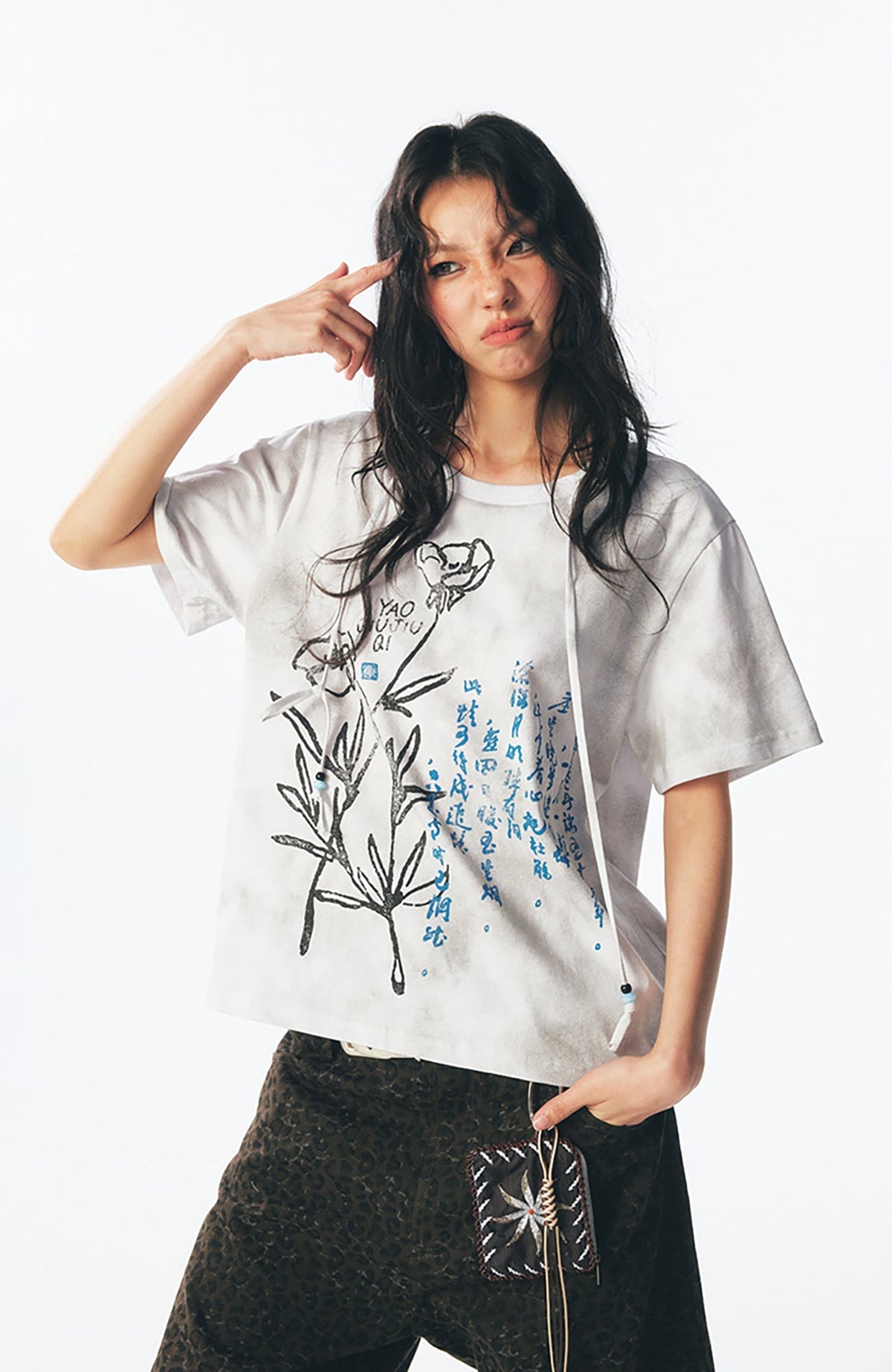 Blue Script Floral Cotton Tee - Notkicks
