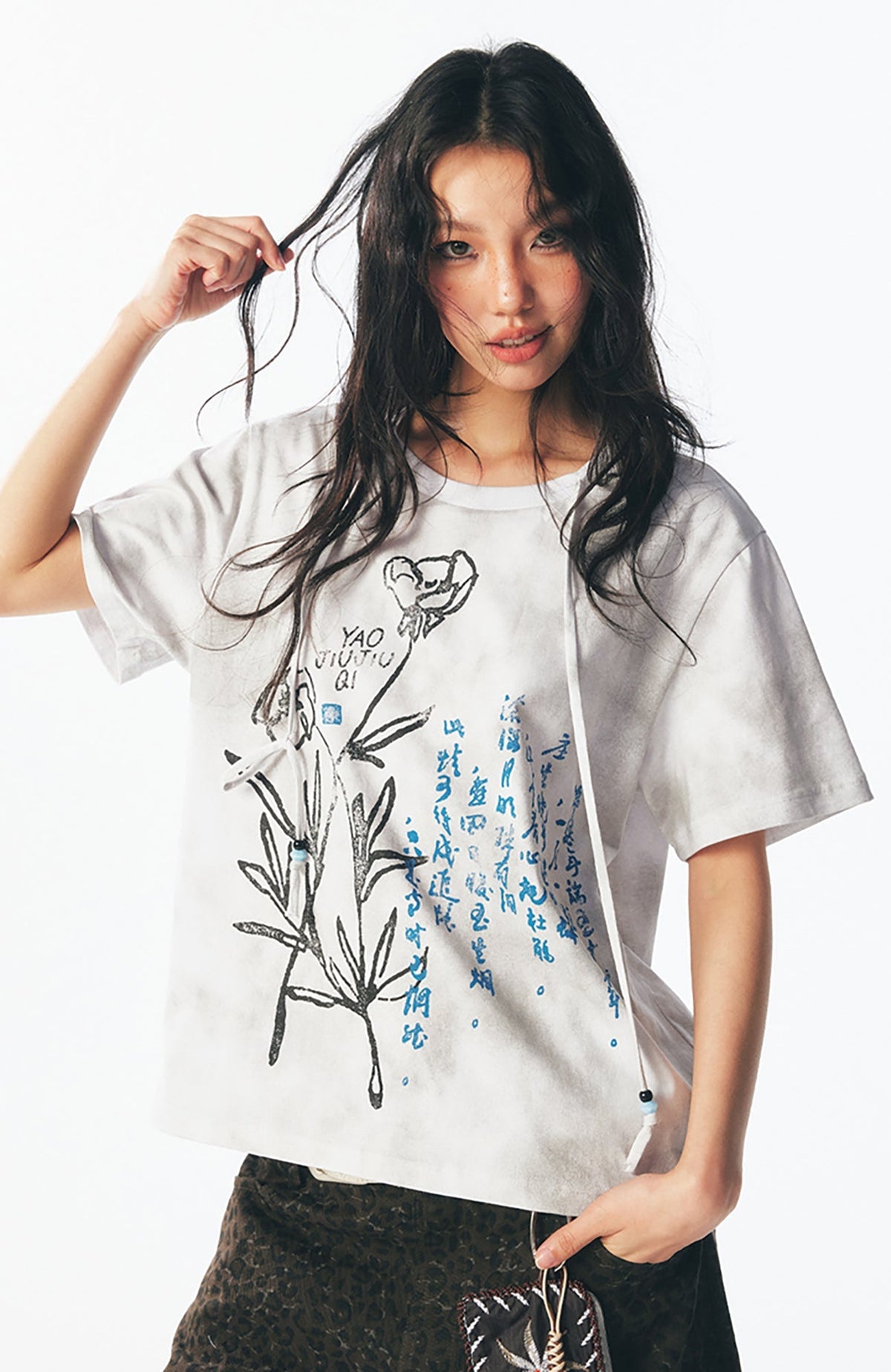 Blue Script Floral Cotton Tee - Notkicks