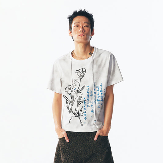 Blue Script Floral Cotton Tee - Notkicks