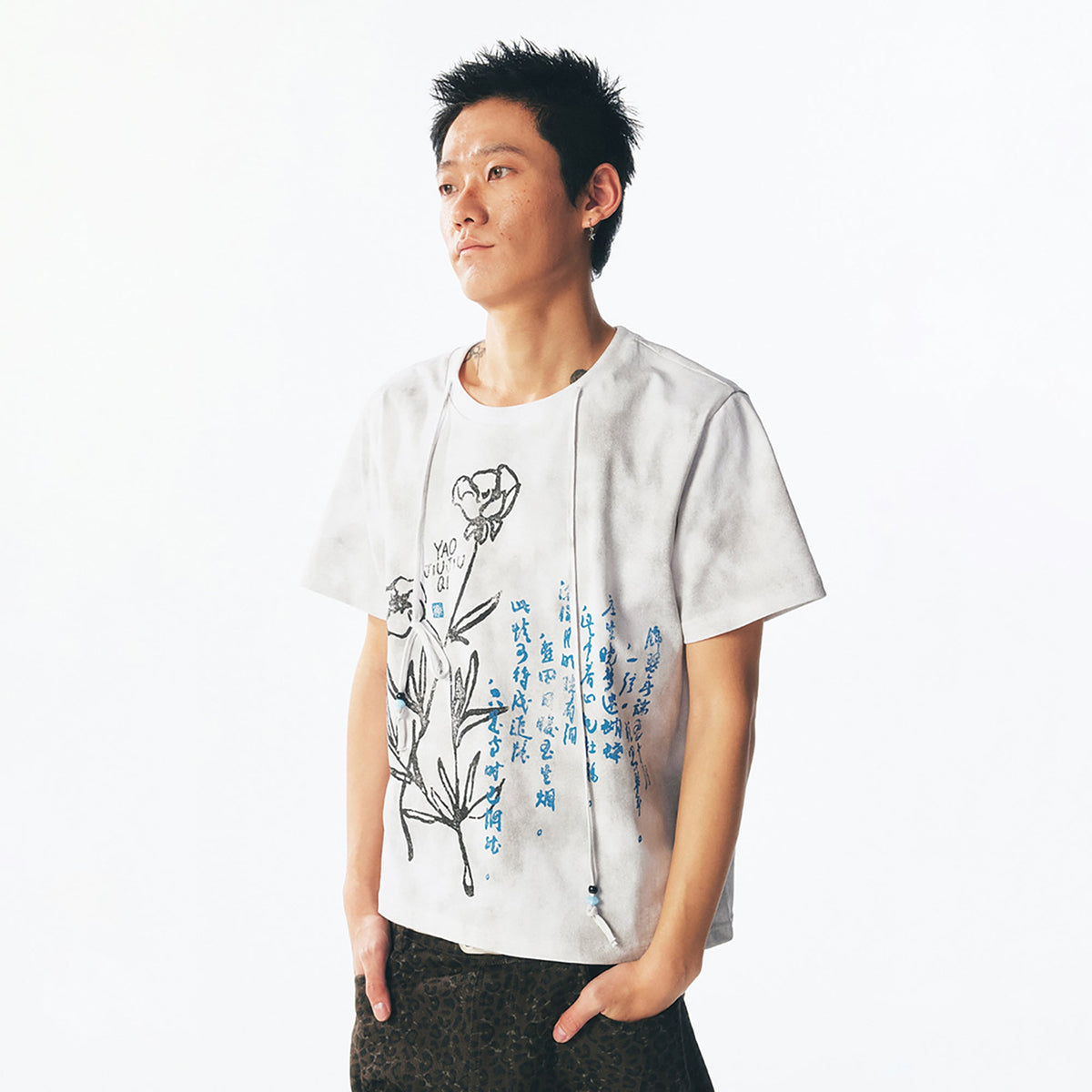 Blue Script Floral Cotton Tee - Notkicks