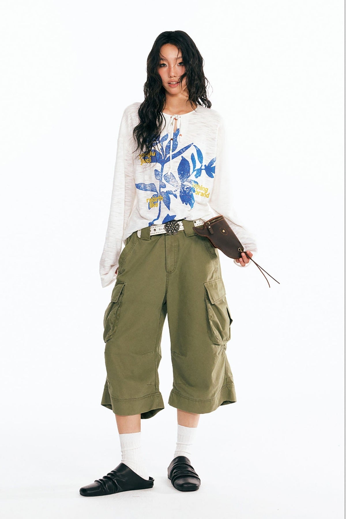 Sesame Leaf Drawstring Long-Sleeve Graphic Tee - Notkicks
