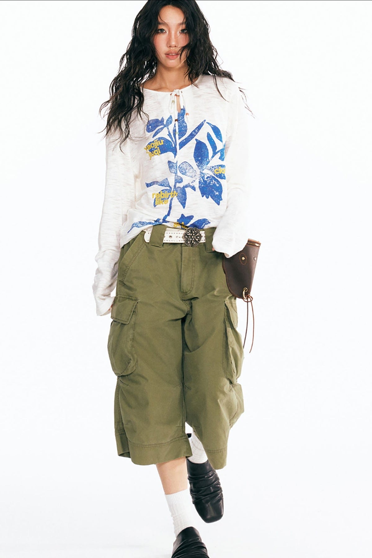 Sesame Leaf Drawstring Long-Sleeve Graphic Tee - Notkicks