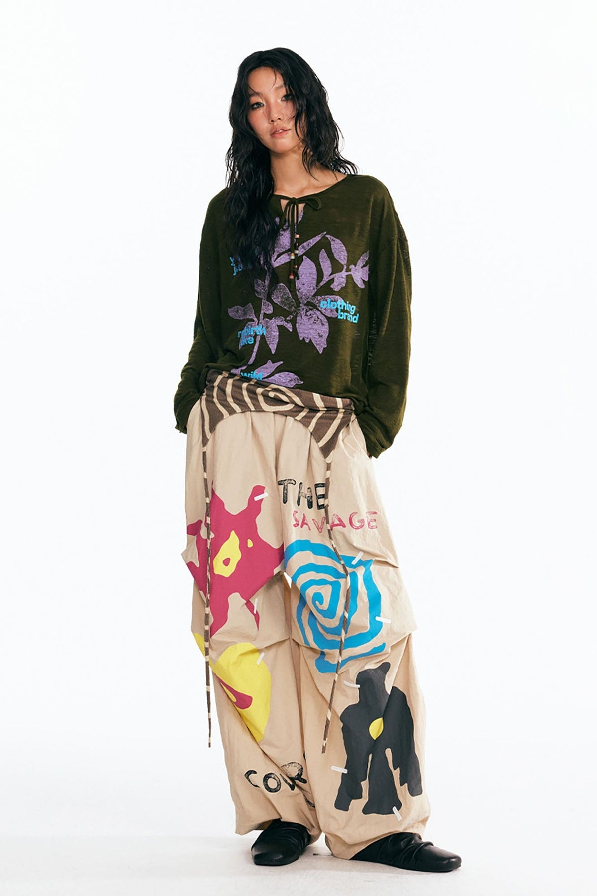 Sesame Leaf Drawstring Long-Sleeve Graphic Tee - Notkicks