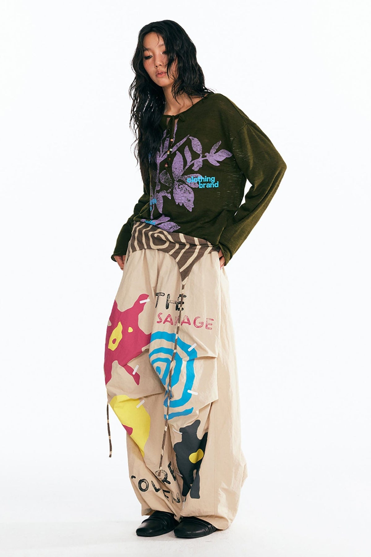Sesame Leaf Drawstring Long-Sleeve Graphic Tee - Notkicks