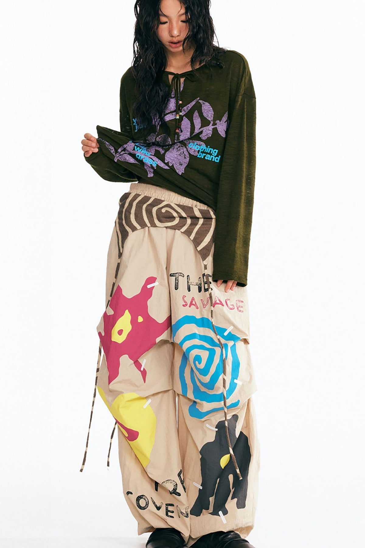 Sesame Leaf Drawstring Long-Sleeve Graphic Tee - Notkicks